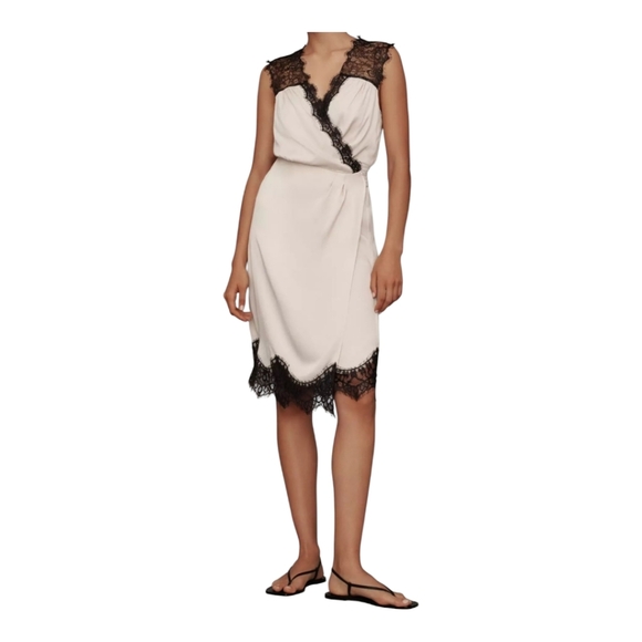 By Anthropologie Sleeveless V-Neck Lace Wrap Midi Dress Blush Pink Sz Small - Picture 1 of 11